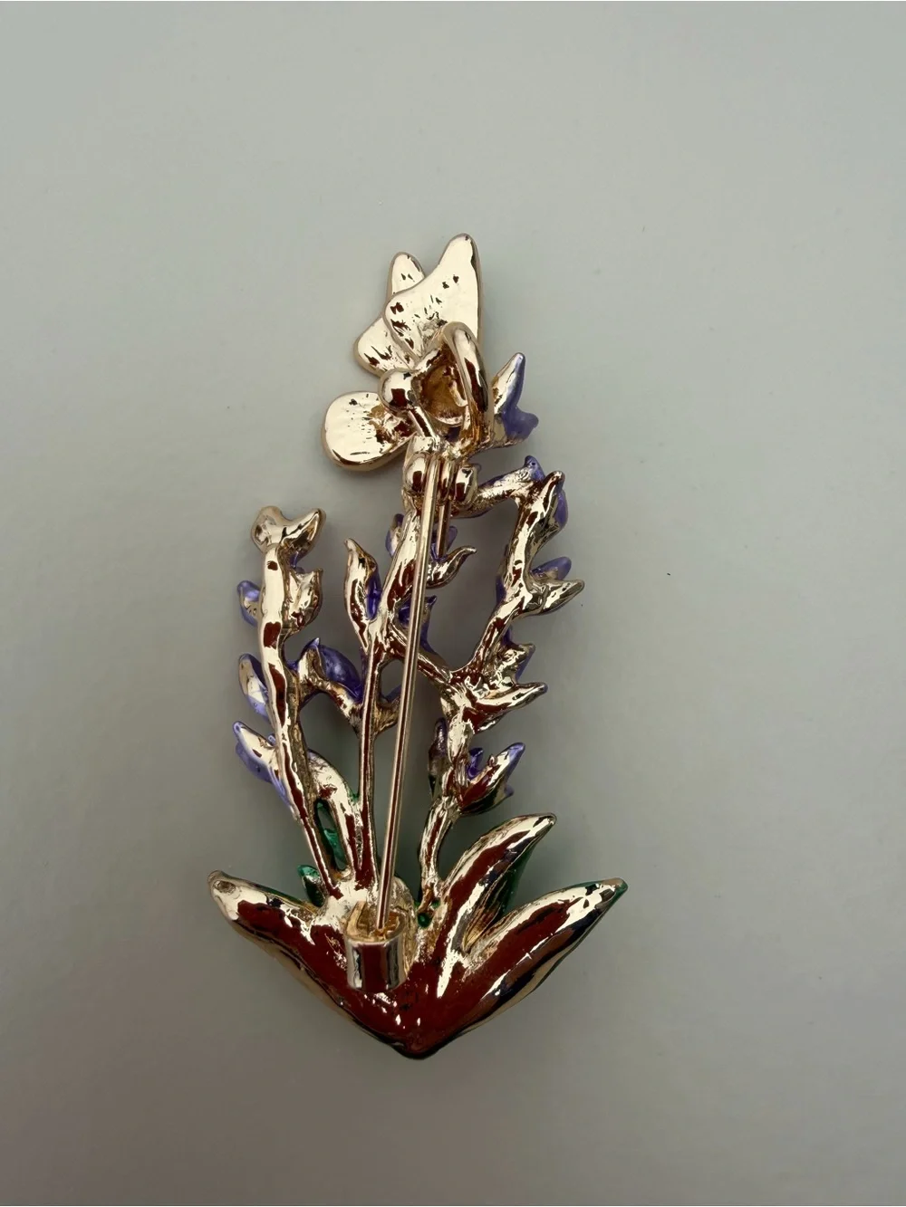 Purple Lavender & Green Leaves Butterfly Brooch - Women Jewelry
